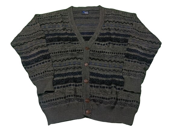 Vintage 90s Coogi Style Knit Cardigan: Retro Textured Button-up