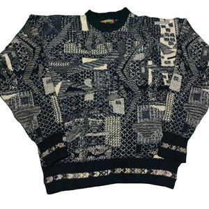 Suéter vintage de los años 90 estilo Coogi Far Horizons, jersey de cuello redondo, ropa de calle de punto 3D Cosby Biggie, talla M