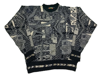 Vintage 90s Coogi Style Sweater: Abstract Knit Pullover, Size M