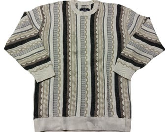 Vintage 90s Hollister Coogi-Style Sweater: Multicolor Knit Jumper (Size L)