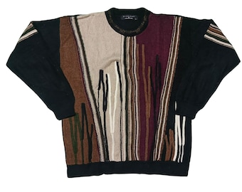 Suéter vintage estilo Coogi Protégé / Jersey de punto abstracto de los años 90, talla L