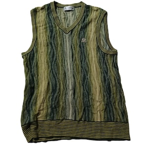 Wollen truivest in vintage Coogi-stijl: jaren 90 abstract gebreide streetwear