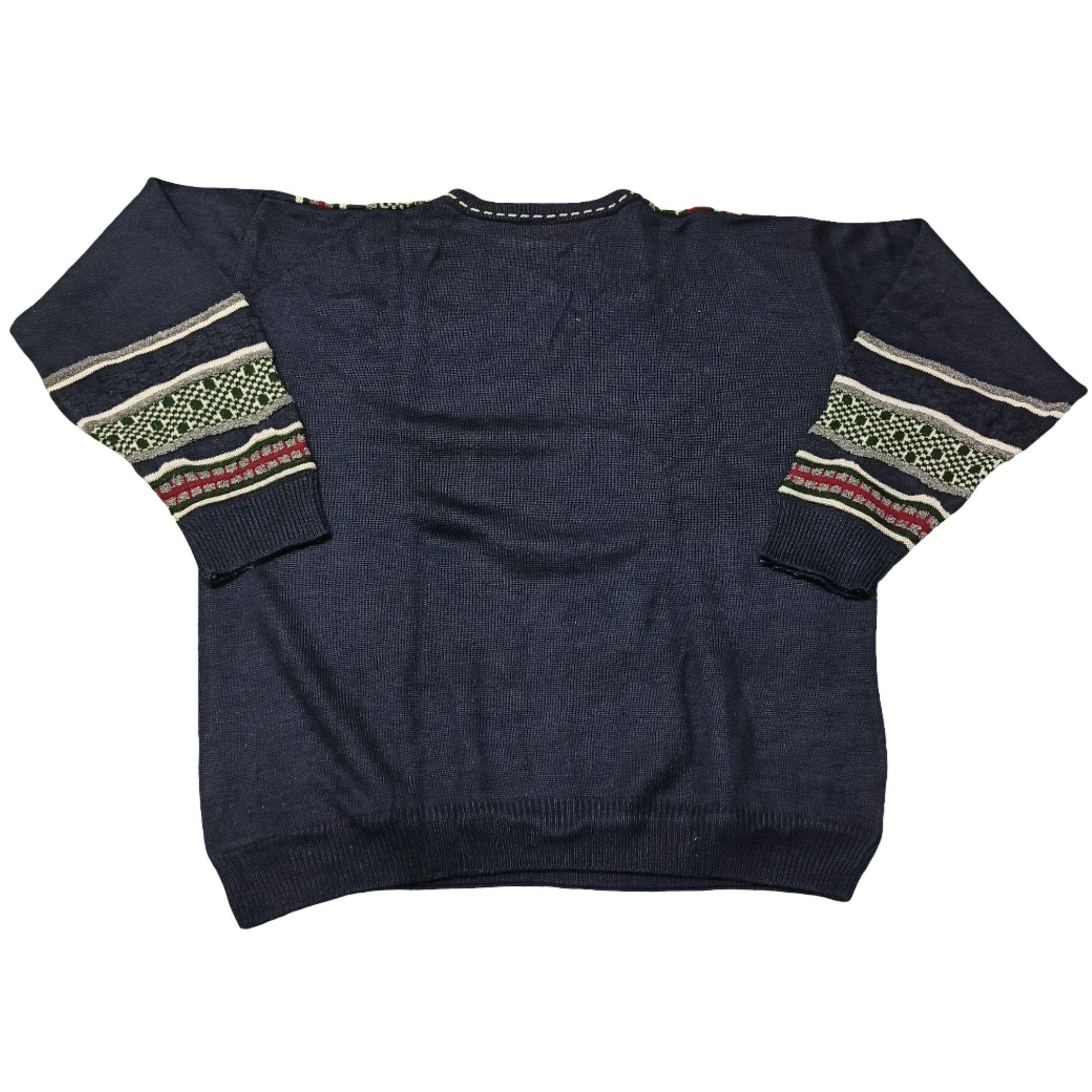 Vintage 90s Coogi Style Knit Sweater: Multicolor Textured Pullover