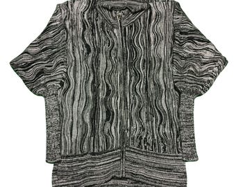Vintage 90s 3D Knit Cardigan | Abstract Black & White Full Zip Sweater, Oversized Fits XL