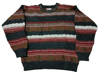 Suéter estilo Coogi vintage de los 90 / Tejido texturizado / Jersey geométrico / Estampado abstracto / Talla L
