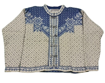 Vintage Norlaender Wool Cardigan Sweater | Nordic Knit Snowflake Pattern
