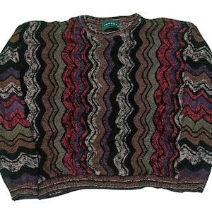 Vintage Tundra Coogi Style Sweater: 90s Multicolor Knit, Size XL