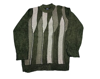 Vintage 90s 3D Knit Coogi Style Grunge Cream Green Sweater - Etsy