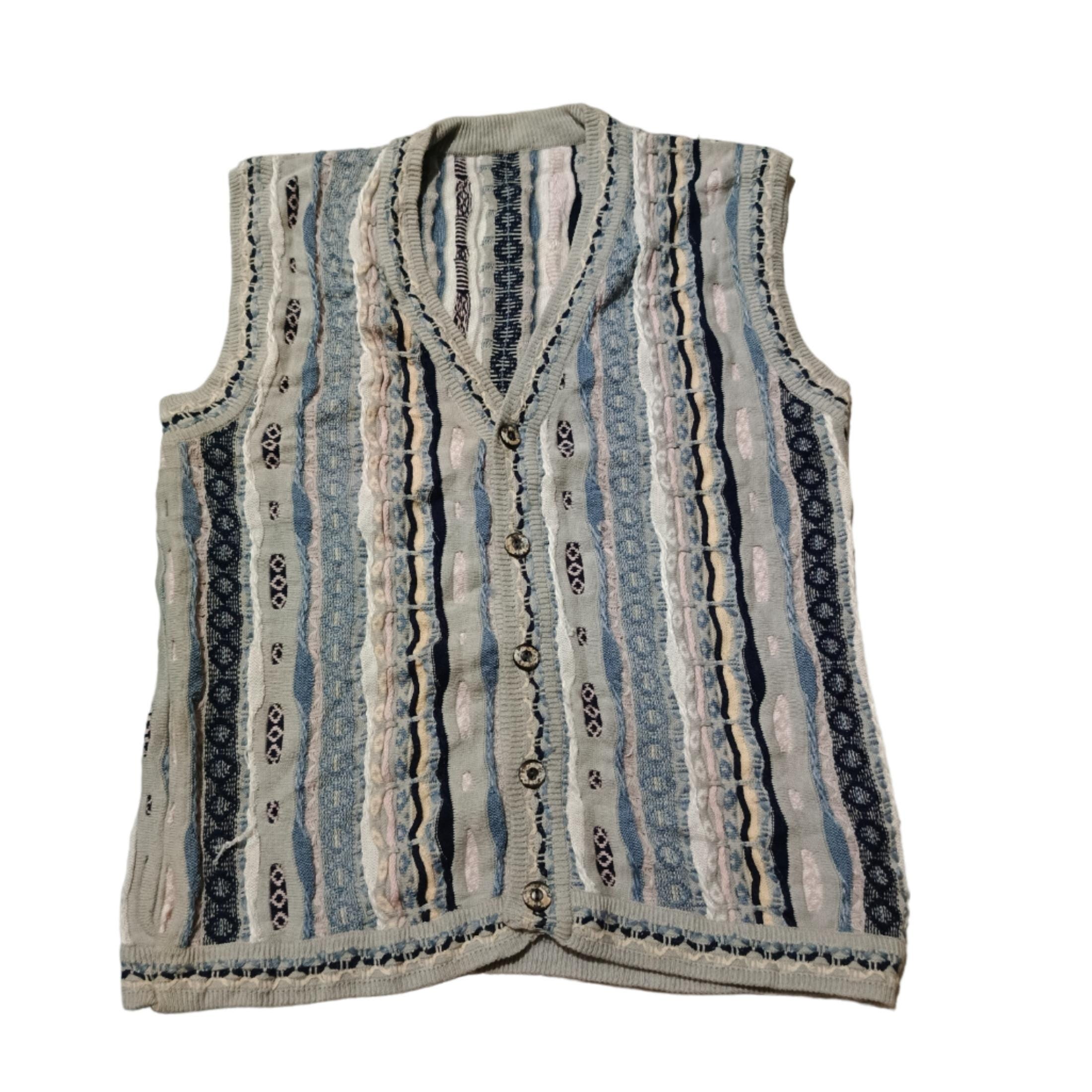 Vintage 90s Coogi Style Knit Sweater Vest: Abstract 3D Textured