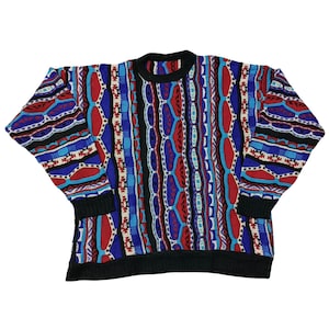 Vintage 90s Coogi Style Sweater | 3D Knit Retro Pullover Jumper | Cosby Biggie Crew Neck Sweater | Oversized Coogi Inspired