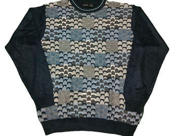 Vintage 90s Coogi Style Knit Sweater: Multicolor 3D Jumper, Size XL
