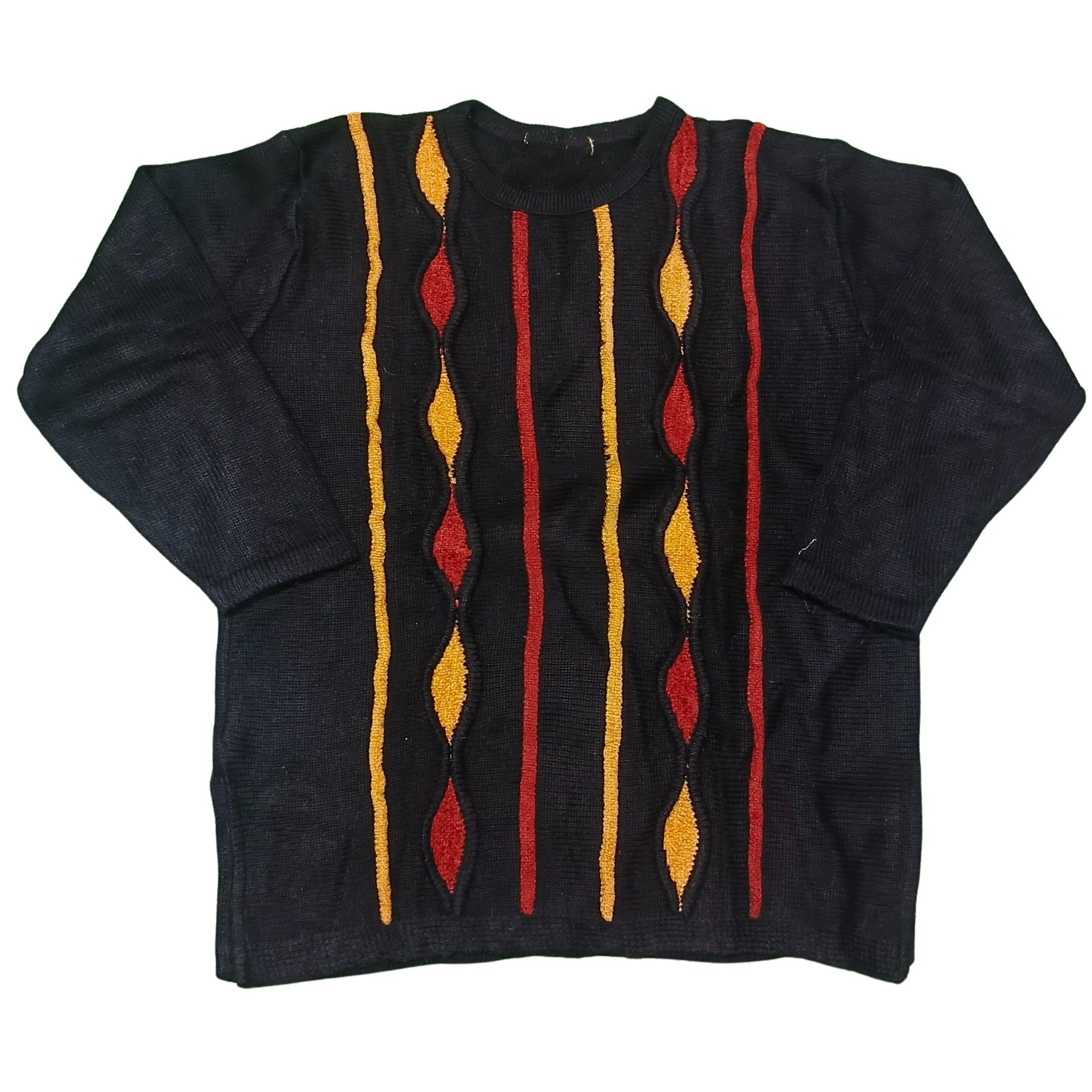 Vintage Coogi Style 3D Knit Sweater: 90s Abstract Stripe Pullover 