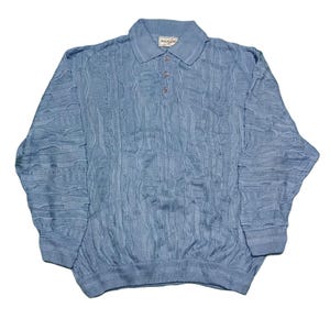 Vintage 90s Coogi Style Sweater: Blue 3D Knit Pullover (XL/XXL)
