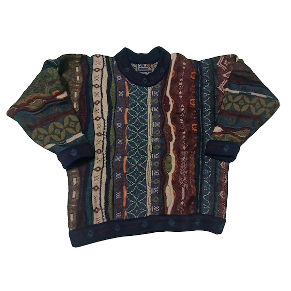Vintage Coogi Australia 3D Knit Wool Sweater - 90s Abstract Jumper