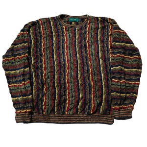 Vintage Tundra Canada Coogi Style Sweater: Multicolor 3D Knit