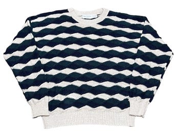 Vintage 90s Knit Sweater | Men's Geometric 3D Pullover, Size L
