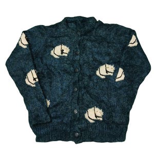 Vintage Mohair Mischung Strickjacke für Frauen | Retro Rundhals Pullover