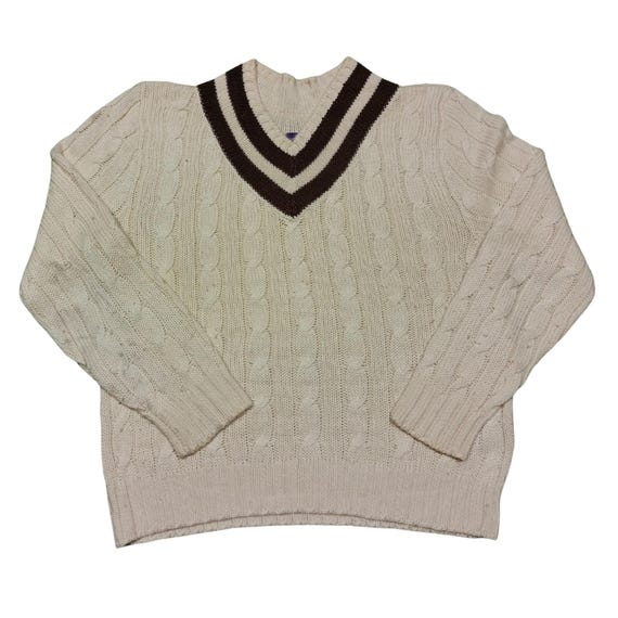 Ralph Lauren Purple Label, Vintage Ralph Lauren Purple Label Cable Knit Cricket Sweater | Tennis V Neck Pullover XL