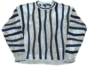 Vintage 90s Coogi Style Knit Sweater: Retro Oversized Pullover, Size S