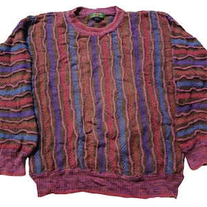 Vintage 90s Coogi Style Knit Sweater: Multicolor 3D Pullover, Size L