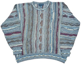 Suéter vintage Croft & Barrow estilo Coogi, tejido texturizado 3D de los años 90, talla XL para hombre