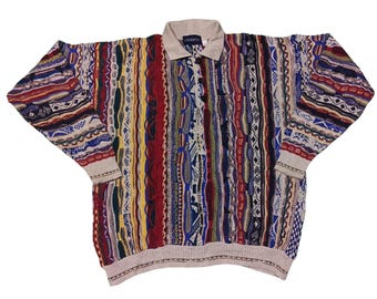 Vintage Gilberto Coogi Style Pullover: 90er Jahre Hip Hop 3D Strick Gr. 52/XL