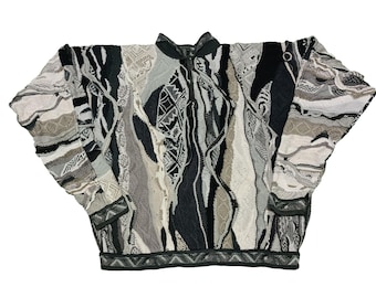 Vintage Coogi Australia 3D Knit Cardigan: Multicolor Cotton