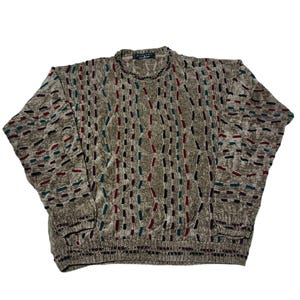 Vintage Protege Coogi Style Sweater For Men | 90s Retro Pullover Crewneck Jumper | Cosby Biggie Oversized Streetwear | Size L