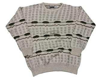 Vintage 90s Coogi Style Sweater: Abstract 3D Knit Jumper - Size L