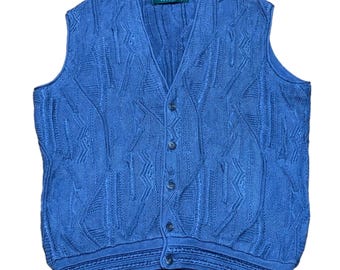 Chaleco de punto 3D vintage Tundra Canada - Estilo Coogi de los años 90 (talla L)