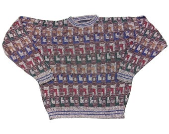 Vintage 90s Crossings Coogi Style Sweater XL: Abstract Knit Pullover