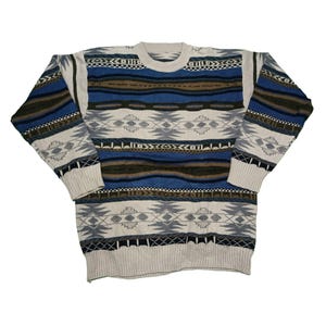 Vintage 90s Coogi Style Sweater | Retro Textured Knit Pullover | Geometric Pattern | Oversized Fit | Streetwear | Unisex | Rare Find