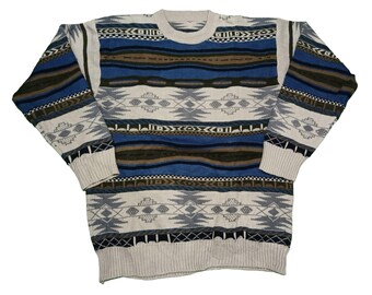 Vintage 90s Coogi Style Knit Sweater: Retro Geometric Pullover
