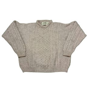 Vintage Aran Sweater Market Fisherman Sweater | Cable Knit Irish Pullover Sweater | Aran Knit Wool Crewneck Sweater | Size L