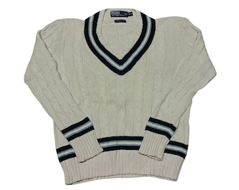 1990’s polo by ralph lauren cotton knit Vintage 1990s Polo Ralph Lauren Cricket Knit V-neck Sweater Men's