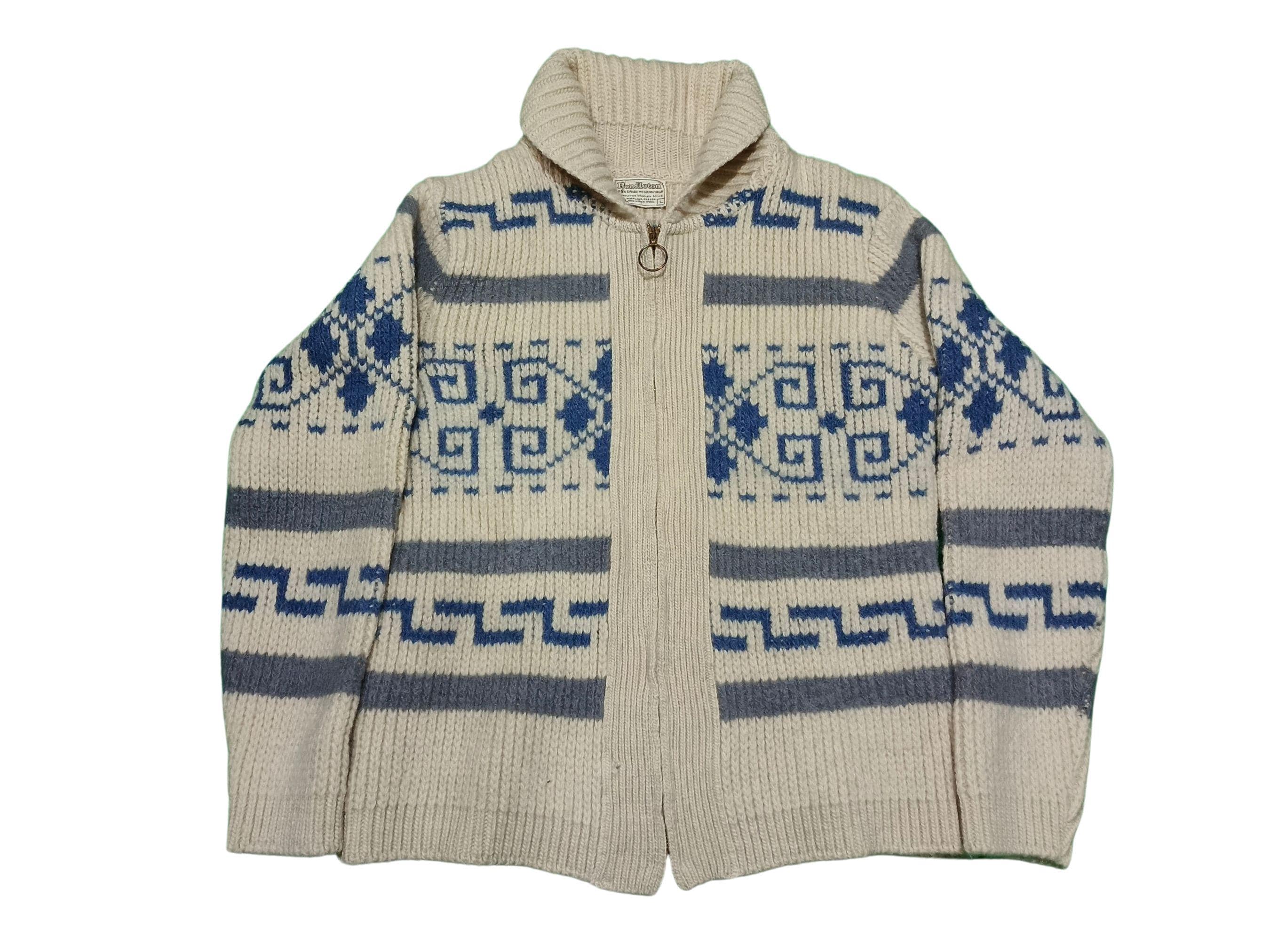 Vintage 90s Pendleton Cowichan Wool Sweater: Geometric Zip-up