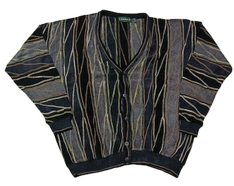 Vintage Tundra Canada Knit Cardigan | 90s Abstract Sweater, XXL