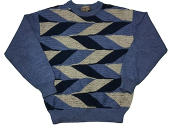 Vintage 90s Coogi Style Knit Sweater: Multicolor 3D Jumper, Size M
