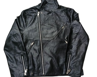 Vintage Black Leather Biker Jacket: 80s Moto Punk Style, Size L