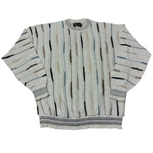 Vintage 90s Alan Stuart Coogi Style Sweater: Textured Knit, Bold Stripes, 2XL
