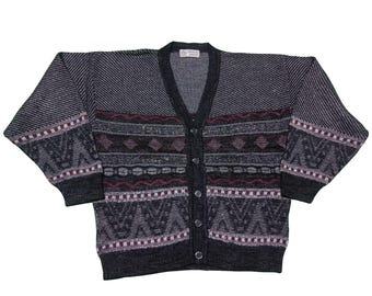 Vintage 90s Cheragi Sorosh Pattern Cardigan Sweater Medium Fit