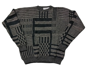 Suéter estilo Coogi vintage de los 90 / Tejido texturizado / Jersey geométrico / Estampado abstracto / Talla L