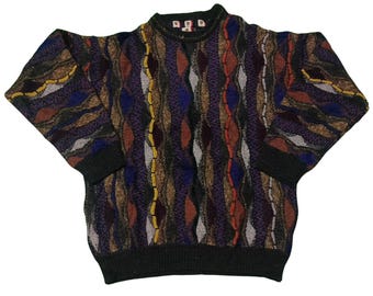Vintage 90s Coogi Style Sweater: Textured Knit Artwear, Size M