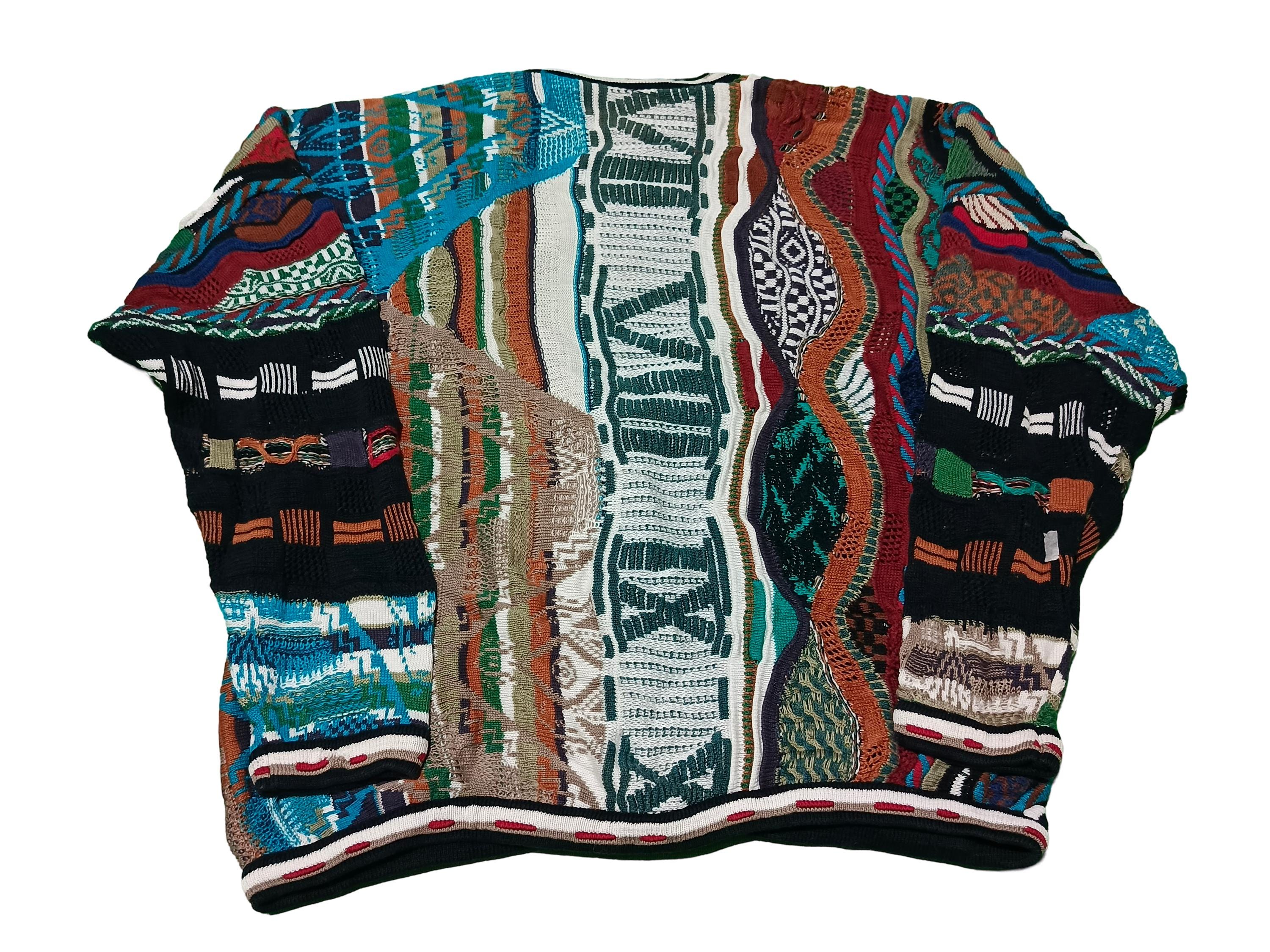 Vintage Coogi Australia 3D Knit Cardigan: Multicolor Cotton