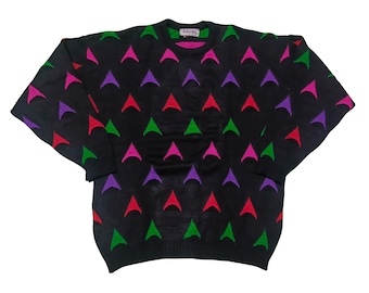 Vintage Coogi Style Sweater 90s Geometric Knit Black Pullover Size Large
