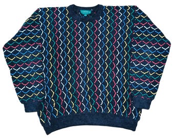 Vintage Tundra Canada Coogi Style Sweater: 90s Multicolor Knit, Size XL