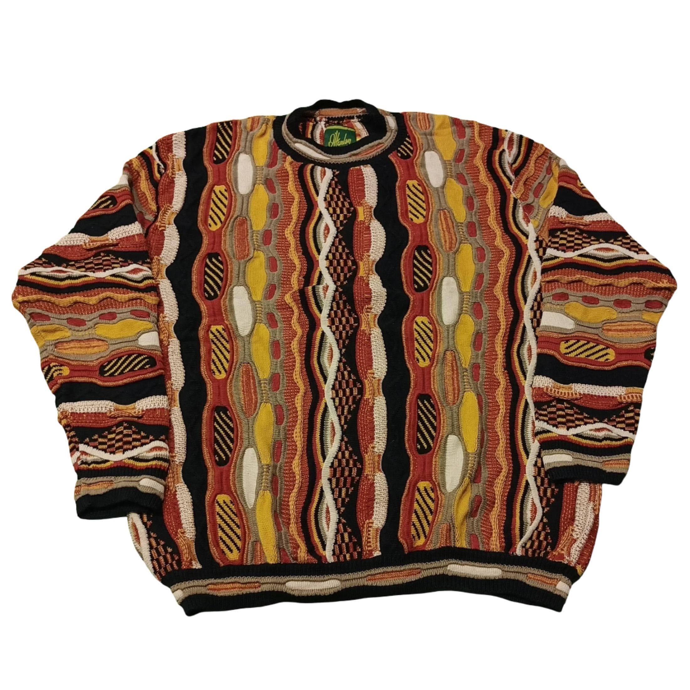 Vintage 90s Coogi Style Knit Sweater: Hanlon Mills 3D Cotton