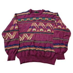 Vintage 90s Kings Lord Coogi Style Women&#39;s Sweater – Textured Knit Pullover – Retro Oversized Streetwear  – Chunky Knit Jumper | Size L