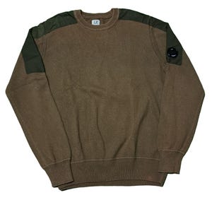 CP Company Knit Sweater - Brown Wool Blend with Lens Detail - Size 52