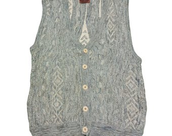 Vintage Coogi Style Cardigan Sweater Vest: 90s Abstract Knit Pullover
